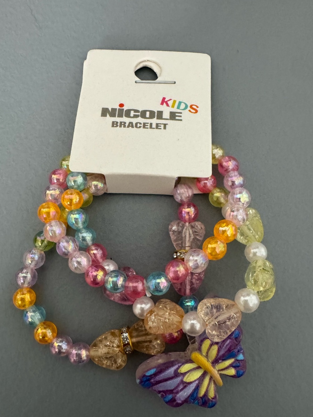 Nicole Kids Multicolor Beaded Butterfly Bracelet Set stretch